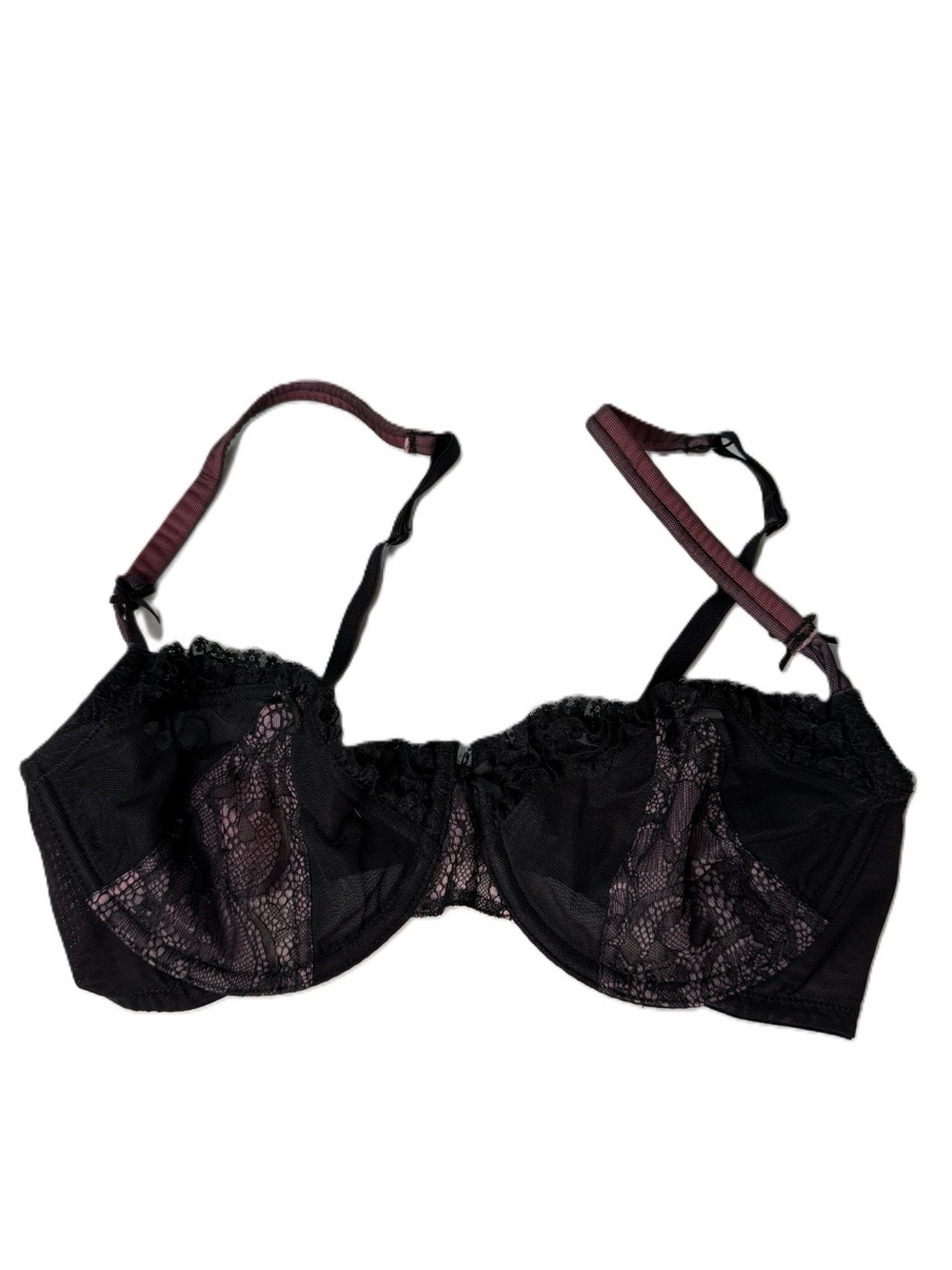 Black Lace Underwire Bra with Plum Accents